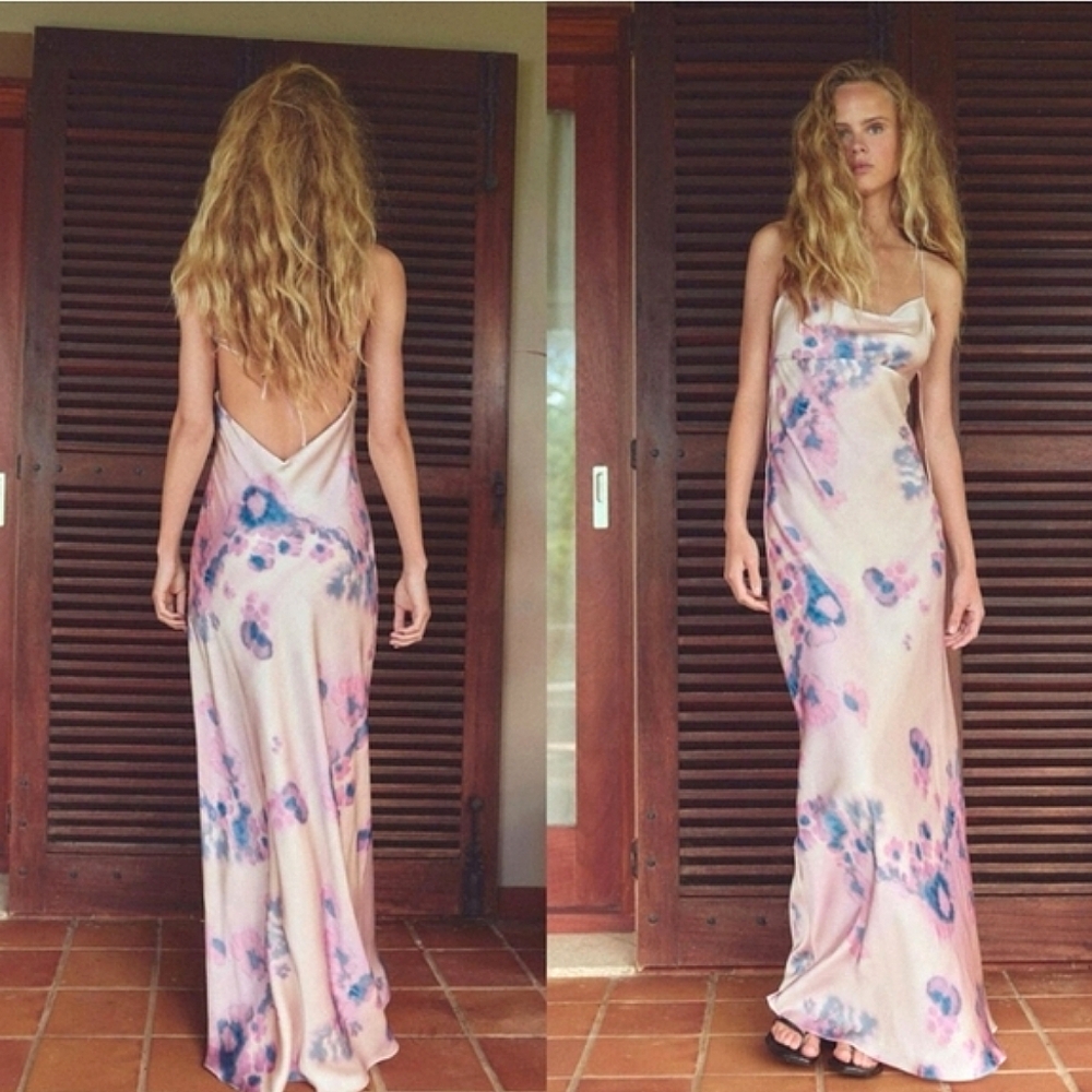 ZARA NEW LONG SATIN DRESS WITH OPEN BACK - Picture 4 of 14